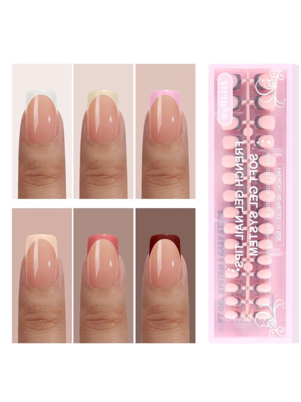 Short Square French Tip Press On Nails In 6 Colors